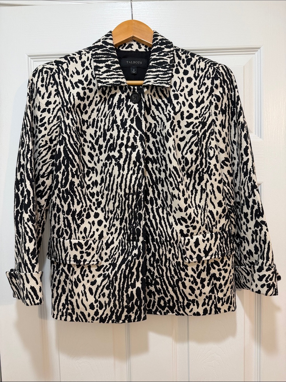 Talbots Black and White Animal Print Blazer
